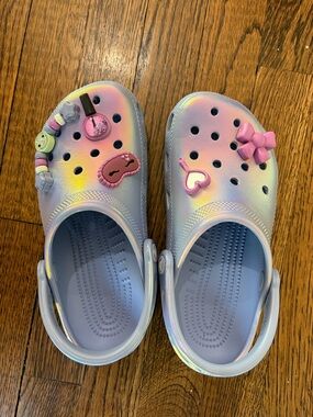 CROCS Kids Pastel Iridescent Clogs with Pink Charms